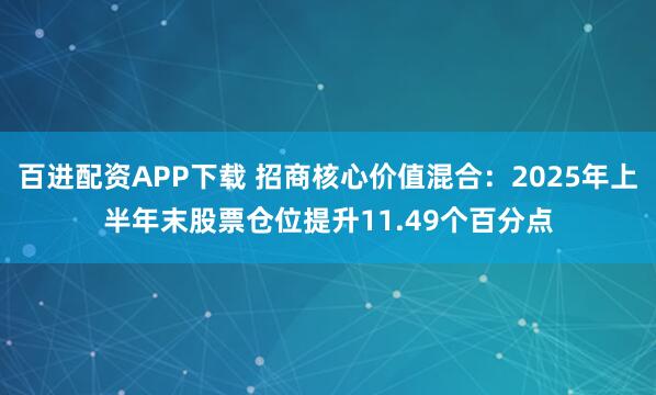 百进配资APP下载 招商核心价值混合：2025年上半年末股票仓位提升11.49个百分点